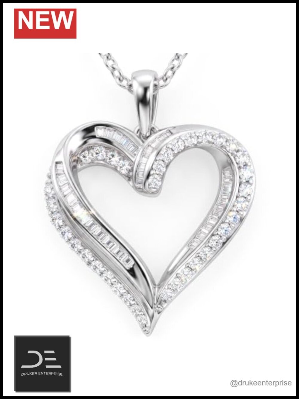 1.6CT Moissanite Double Heart Necklace 925 Sterling Silver Pendant
